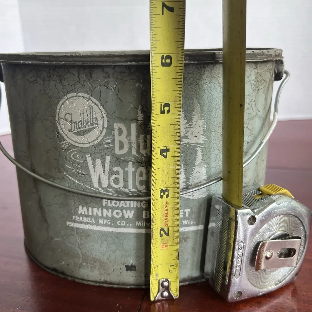 VTG Frabill Blue Waters Floating 220 Oval Metal Minnow Bucket Cabin Decor USA